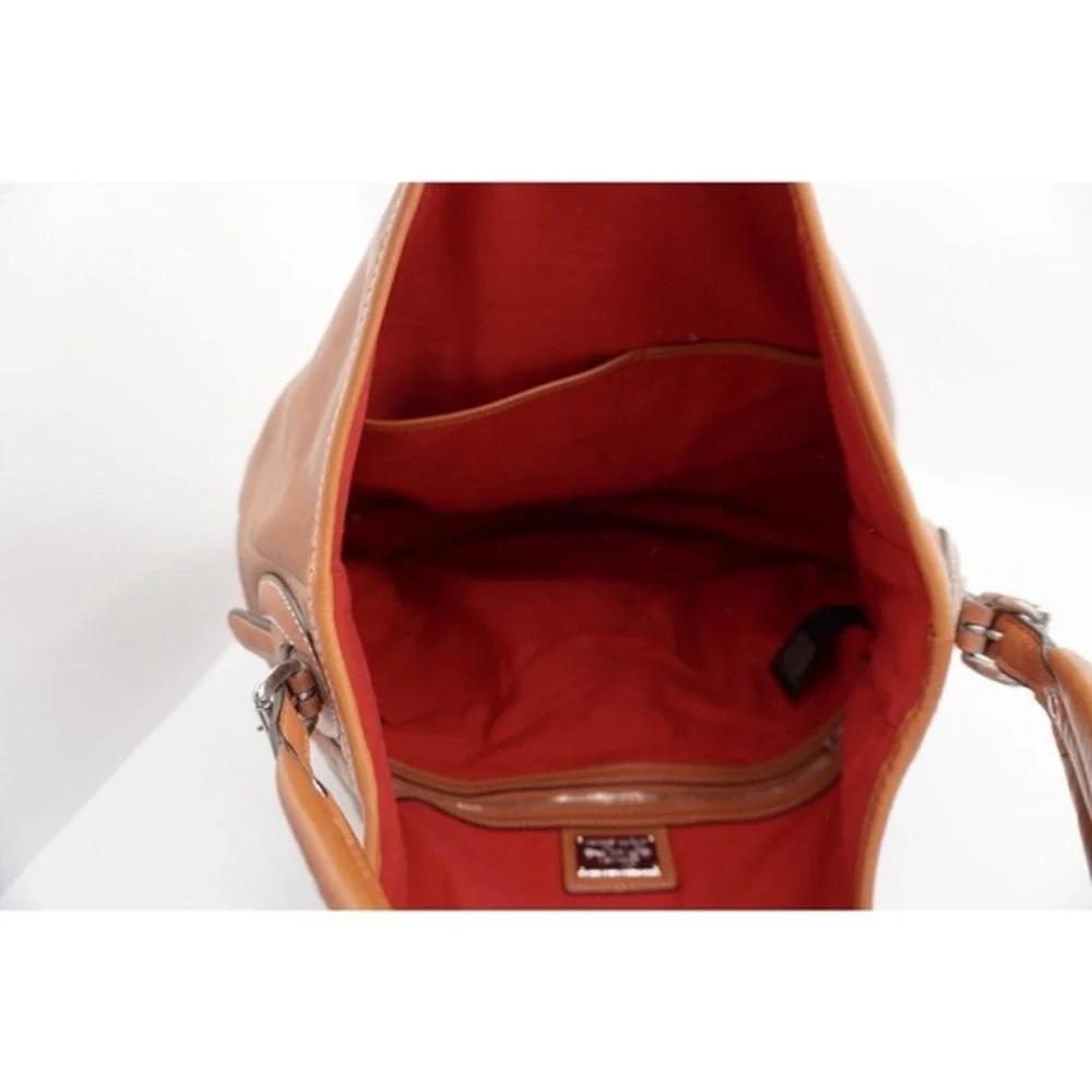 Lauren Ralph Lauren Brown Leather Shoulder‎ Bag Patent Stripe Red Lining 37-06
